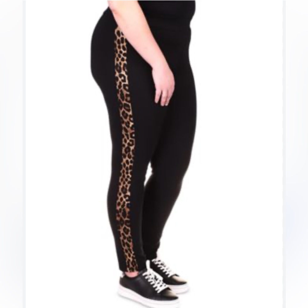 NWT Michael Michael Kors plus size Leopard Trim Black Leggings